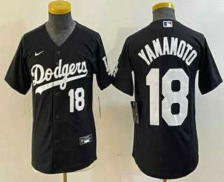 Youth Los Angeles Dodgers #18 Yoshinobu Yamamoto Number Black Turn Back The Clock Stitched Cool Base Jersey2->->MLB Jersey